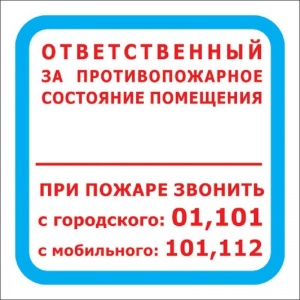 Знак пожарной безопасности "Ответственный за противопожарное состояние помещения F16" (200x200мм, пластик) 10шт.